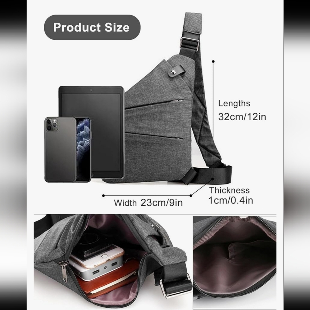 Anti Theft Travel Bag, Crossbody Bag, Unisex ~ Gray - Picture 4 of 16